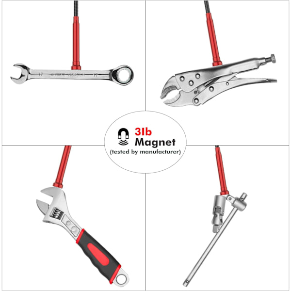 Magnetisk upphämtningsverktyg, mjukt hopfällbart med LED-bubblor, flexibelt långt räckhjälpmedel för att plocka upp små avfall/diskho - Röd