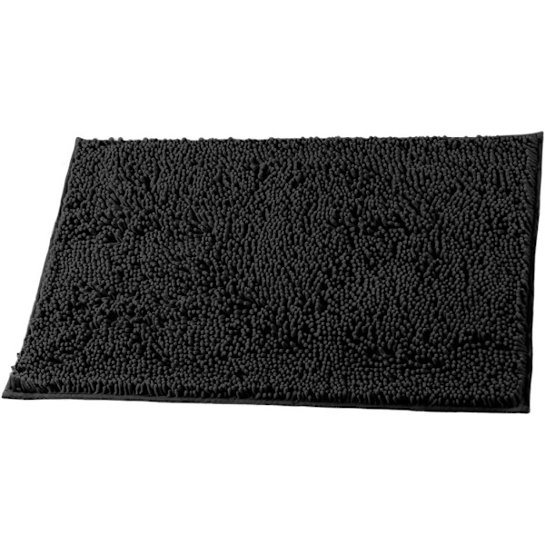 Bademåtte - Ekstra blød plys badeværelsesmåtte, Chenille mikrofiber materiale, Superabsorberende shaggy bademåtte (40 x 60 cm, Sort)