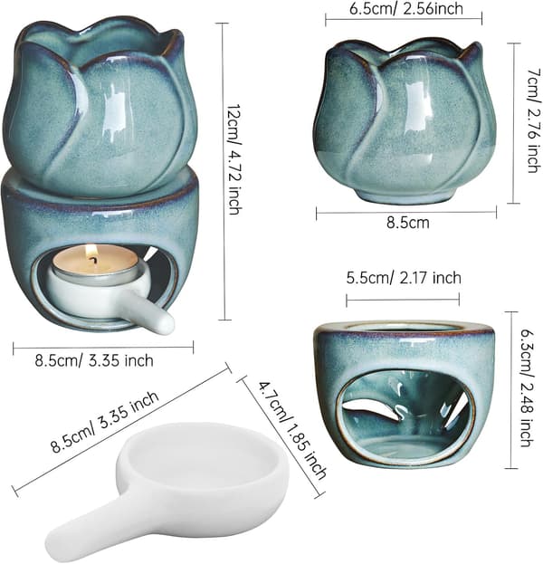 Duftoljebrenner for telys, telys voksvarmer, telys duftoljevarmer (sett med 1, issprekt glasur lotusform)