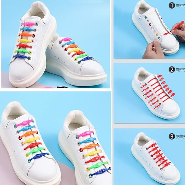 36 stk. Slipsko til børn og voksne - Elastiske snørebånd uden snøring - Multifarvede elastiske snørebånd til sneakers, støvler, boardsko og casual sko