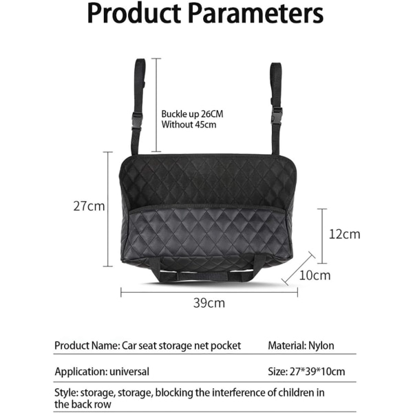 Bilficka tote hållare, handväska krok bil läder säte ryggstöd arrangör baksäte hinder husdjur barn bil mellan två säten, svart, 1 st