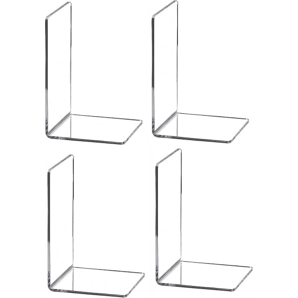 4 PCS Book Ends,Plastic Clear Book Holder Stand Heavy Duty Decorative Bookend,Desktop Bookshelf Organizer for Home Office School Supplies