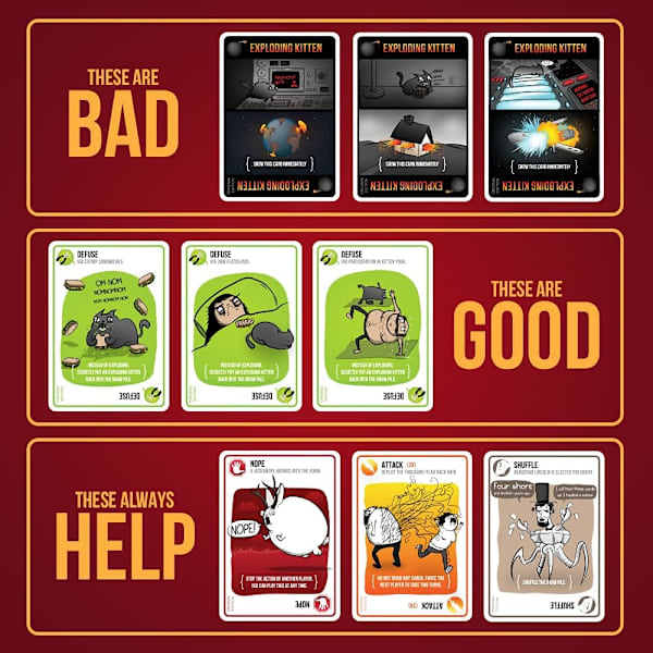 Exploding Kittens - Venäläinen ruletti korttipeli, Korttipelejä aikuisille, teineille ja lapsille - 2-5 pelaajaa