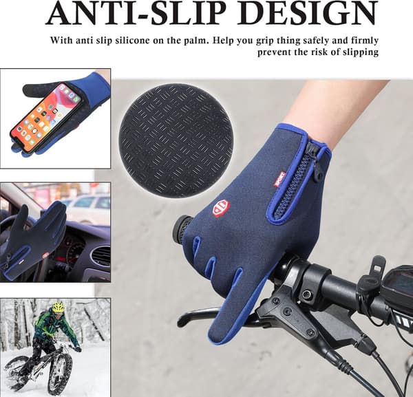 Vinterhandskar, pekskärm, halkfria, lätta foder, gel - elastisk mudd - termisk mjuk, för cykling, sport, klättring, blå, L