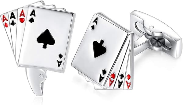 Poker Kortformet Manschetknapper Sølvfarvet Mode Manschetknapper til Mænd