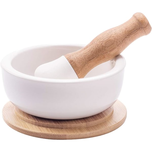 Porslinsmortel och mortelstöt – pillerkross, kryddkvarn, örtskål, pestopulver med halkfri bas och grepp