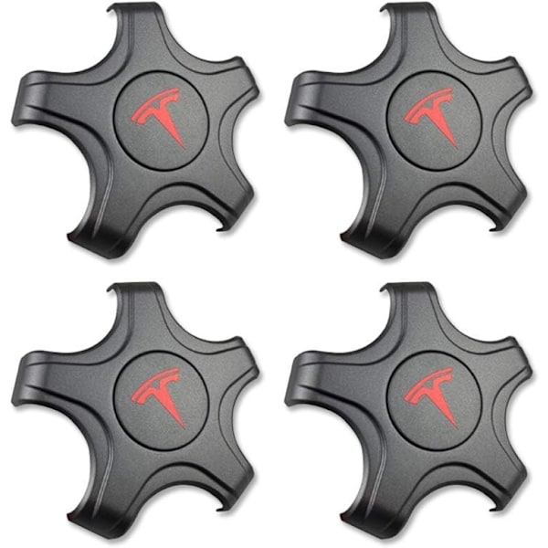 4 stk Tesla hjulkapselsett for originale standardfelger senterkapsler navkapsler - Tesla Model 3 (Titanium Deep Gray med rød T-logo)