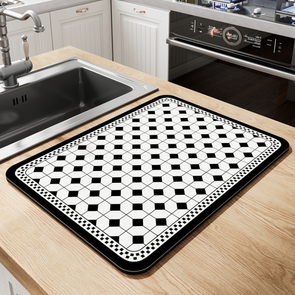Kuivausmatot keittiön työtasoille, kahvikoneen pikakuivatusmatot mustavalkoinen harmaa abstrakti geometrinen allasmatot superabsorboivat valutusmatot 50 x 60 cm