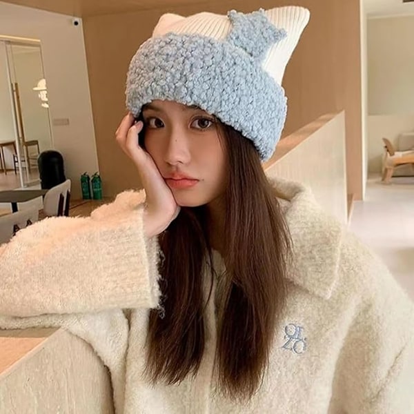 Kattmössa Y2k Beanie Stjärnlapp Stickad Hatt Y2k Tillbehör Kawaii Koreansk Gyaru Kläder blue