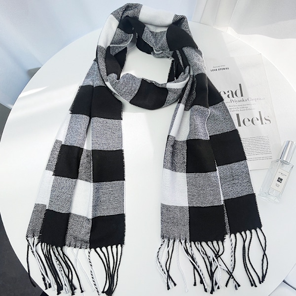 Pieces Dametøjs Varme Ternet Halstørklæde Hyggelig Vinter Ternet Halstørklæde Wrap Shawl (Rød Sort, Sort Hvid)