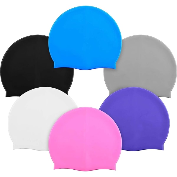 6 Pieces Unisex Adult Silicone Swim Cap Waterproof Swimming Hat Durable Non-Slip Swimming Pool Cap Elastic