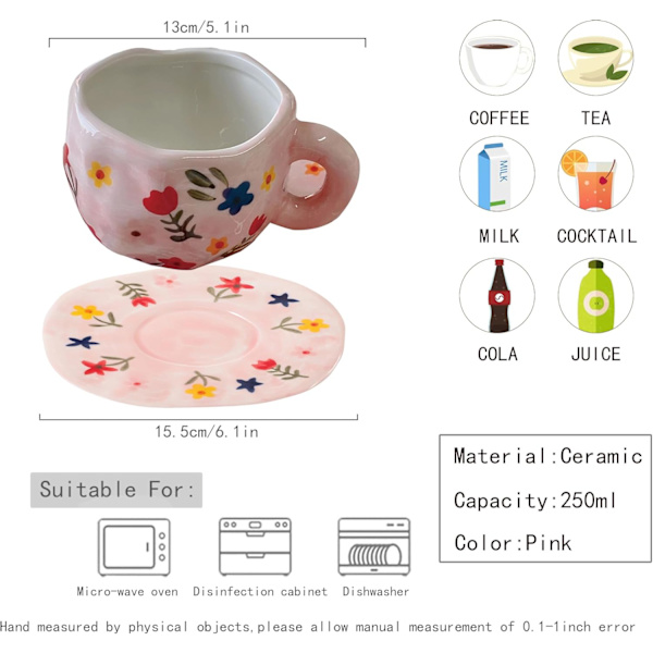 Kaffekoppsett med underkopp Muggegaver til kvinner Bursdag Keramikkkopp 250 ml Kaffekopp med underkopp Bursdagsgave til kvinner color 1