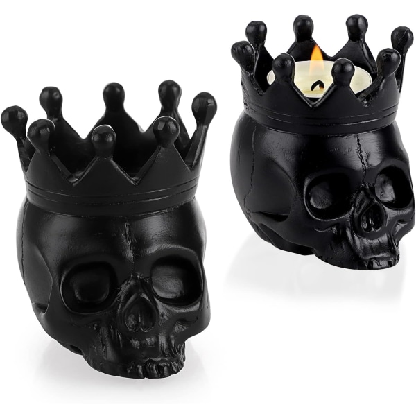 2 kpl Hartsi Kallo Tealight Kynttilänjalat Retro Kallo Pää Votiivi Kynttilänjalat, Musta Gootti Kallo Kynttilänjalat Halloweenille