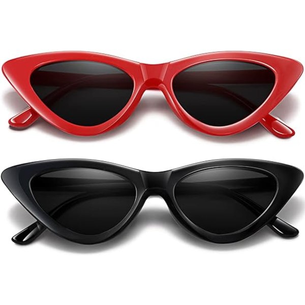 Två retro solglasögon klassiska cat-eye solglasögon UV385 skyddssolglasögon (svart båge med gråa linser röd båge med grå linser)