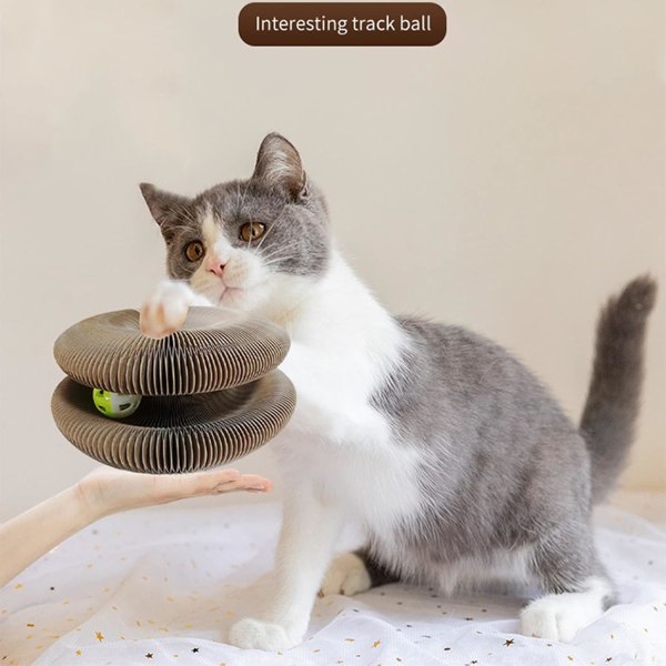 Katt Leksak, 2 i 1 Vikbar Kartong Klösbräda, med Klockkula, Interaktiv Leksak