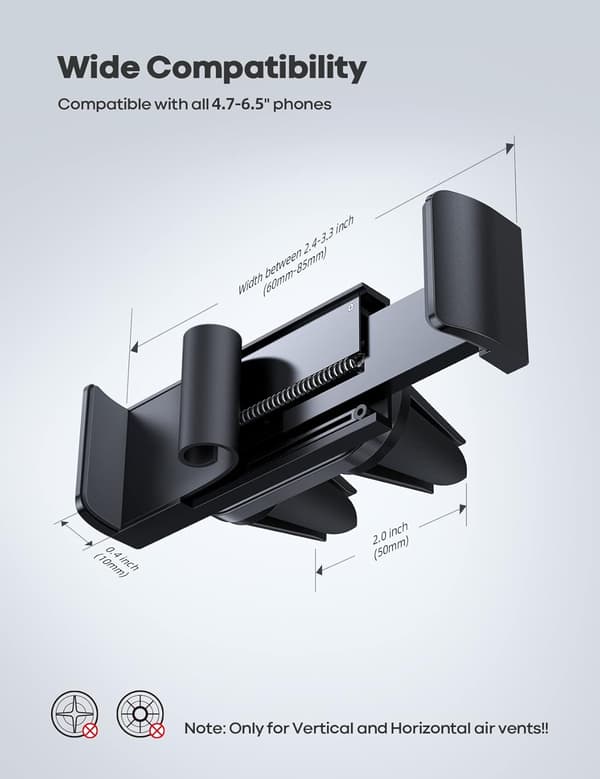 Biltelefonholder, Universal Ventilationsmontering - 360 Roterende Luftventilholder til iPhone 16 15 14, universelle Mobiltelefoner - Sort