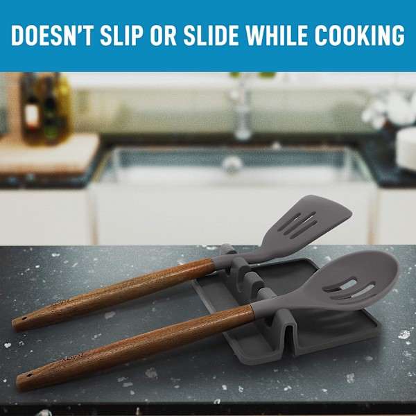 Silikonespatelholder med drypbakke til flere redskaber, varmebestandig, BPA-fri skeholder og skeholder