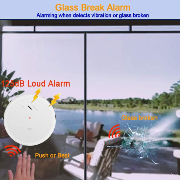 Glaskrosslarm 125dB Fönstervibrationsdetektorsensor Larm 3-pack Ultratunt stöldskyddslarm för dörr och fönster med justeringskänslighet