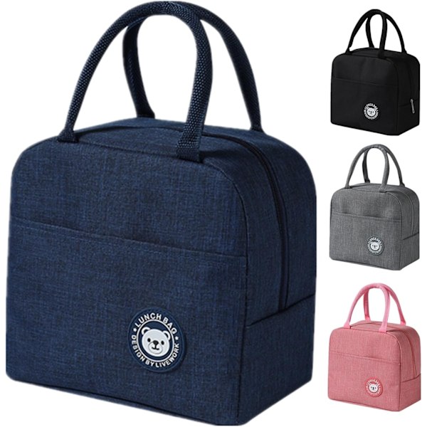 Frokosttaske, sød pap-isoleret madkasse, genanvendelige frokosttasker, vandtæt frokosttaske, foldbar frokosttaske til kvinder, mænd, børn og studerende Navy