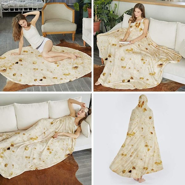 Burritos Tortilla Wrap Teppe, Nyhet Morsomme Gaver Gigant Tortilla Rund Myk Teppe for Barn 卷饼3 180X180CM