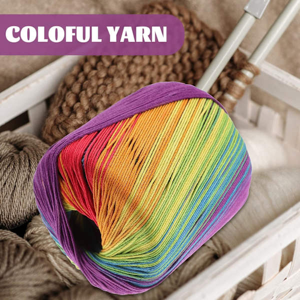 1 Rulle Bomullsgarn Regnbåge Stickgarn Fingering Vikt Virkgarn för Hand Stickning DIY Tröja Filt Kostym Rainbow