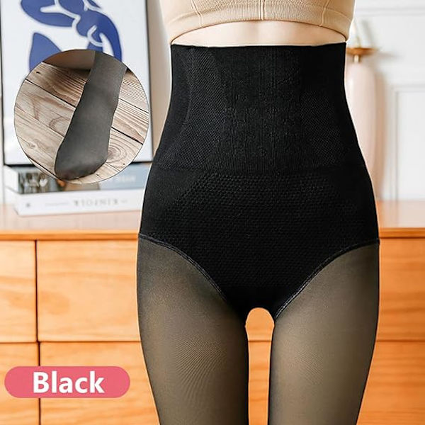 Kvinnors fleecefodrade tights falska genomskinliga strumpbyxor stretch termiska fleecetights varma vinterdamleggings black