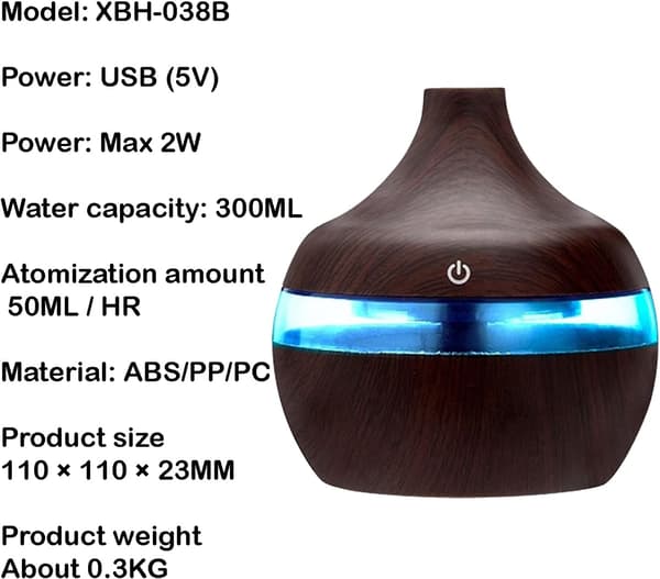 300 ml æterisk oliediffuser, 7 farver LED ultralydsluftfugter, oliediffuser, luftrenser, til hjemmet, yoga, kontor, SPA, soveværelse, kaffe