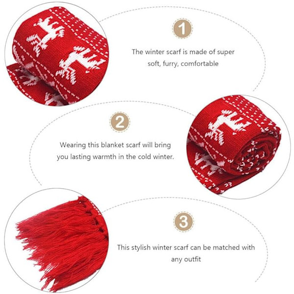 Unisex Julegenser Strikket Sjal Jule Snø Rein Fawn Teppe Vinter Varmt Langt Sjal Med Kvaster 160Cm