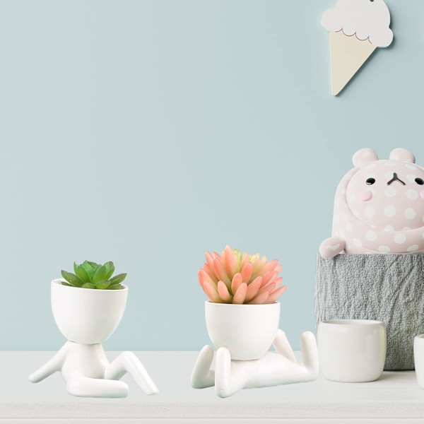 Keramiske Sukkulente Plantepotter, Kreative Små Menneskeformede Blomsterpotter, Små Plantepotter, Hvide Keramiske Blomsterpotter, Små Blomsterpotter color 3