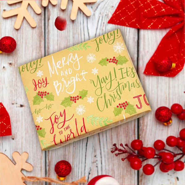 Julklappspapper Rulle - 44X100CM Stor Storlek Kraftpapper Tryckt med Festlig Designmönster för Presentinslagning