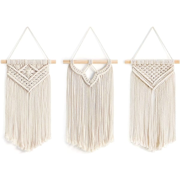 Liten Macrame Väggbonad, 3-Pack Konstvävd Väggdekor Boho Hem Chic Dekoration 8\"Bx 14\"L