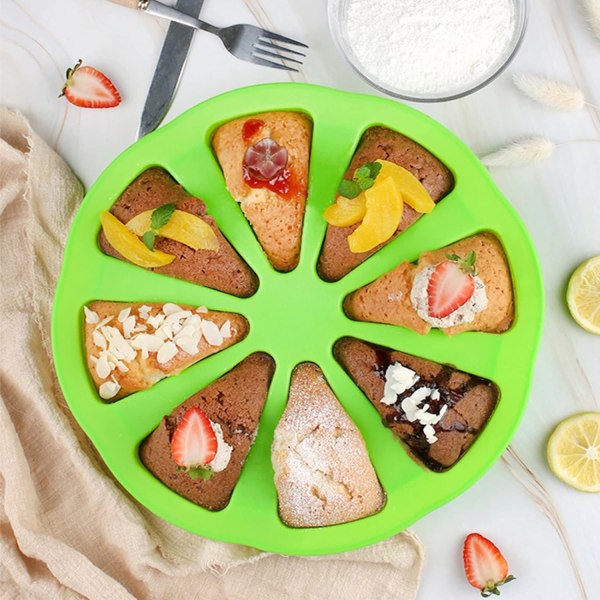 Silikon bakeformer trekant pizzaskive kake silikonform 8 hulrom silikon kakeform non stick kake porsjonsform grønn form