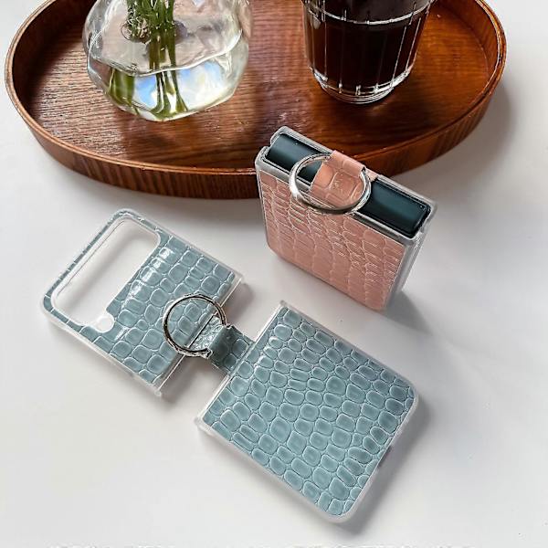 Krokotiilikuviollinen suojakotelo, yhteensopiva Samsung Galaxy Z Flip 3/4 kanssa, PU-nahkainen iskunkestävä suojus renkaalla