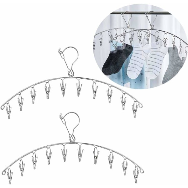 2 stk Sokketørrer Foldbar Rustfrit Stål Tøjstativ Sok Hængende Underbukser Vindtæt Peg Tørrestativ Peg Hængende Pladsbesparende Dryp Hængende til Sokker