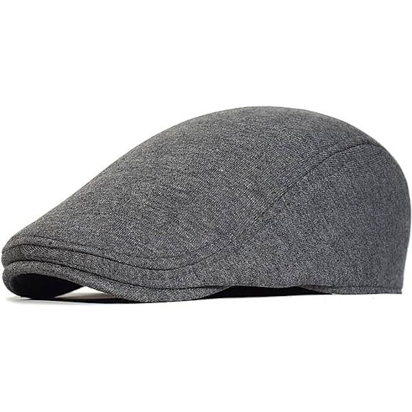 Flad beret til efterår og vinter med kasket dark grey