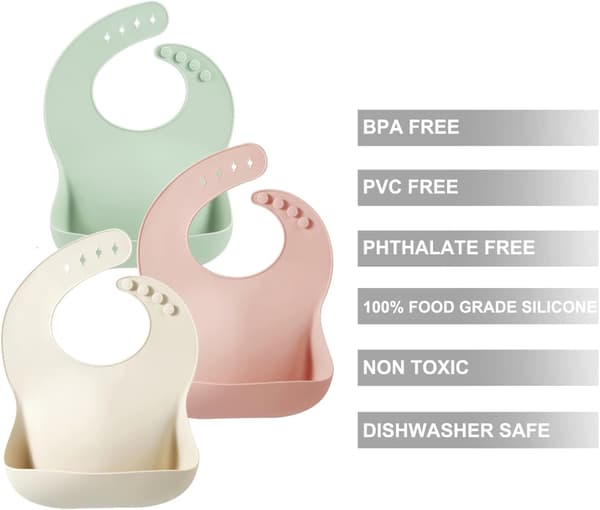 3-pack silikonhaklappar för spädbarn och småbarn, vattentäta babyhaklappar