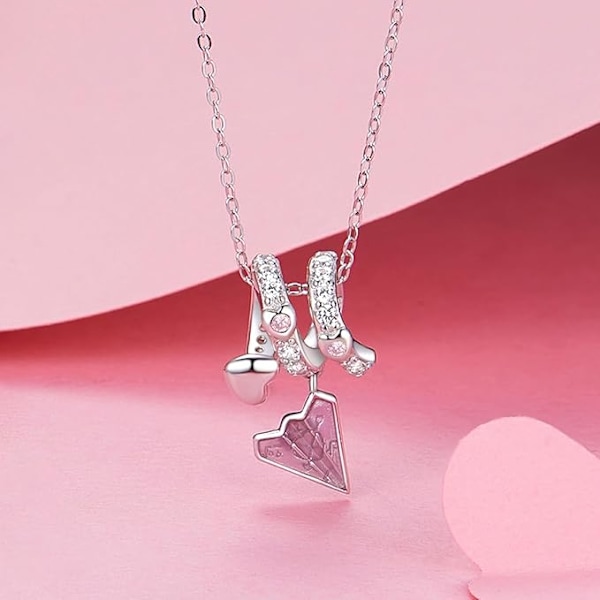 925 Sterling Sølv Hjerteformet Charm Dame Armbånd Halskæde Vedhæng Ferie Fødselsdagsgave til Min Kone og Elsker color 1