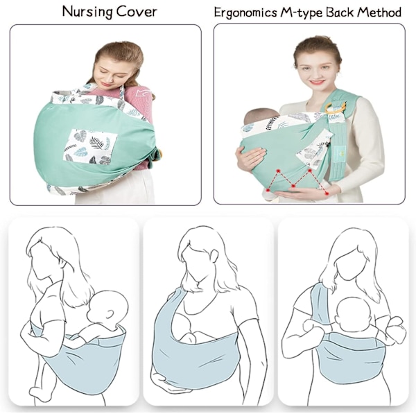 Baby Carrier All-in-1 Nyfødt Baby Wrap Carrier Håndfri Spedbarnsslynge Ammingstrekk Amming Justerbar