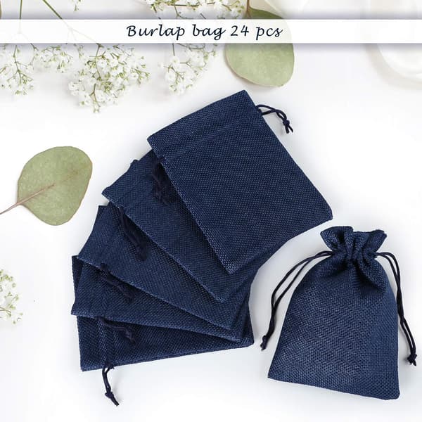 24 st presentpåsar i juteväv, linnepåsar med dragsko, för bröllop, julfester, DIY-hantverkspresenter, marinblå