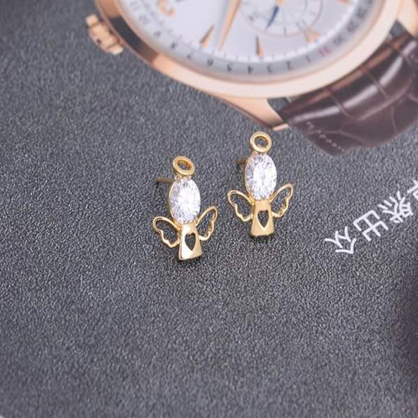 Forgyldte Charm Grøn Rundt Slibet Cubic Zirconia Lykkeengel Design Mini Post Stud Øreringe