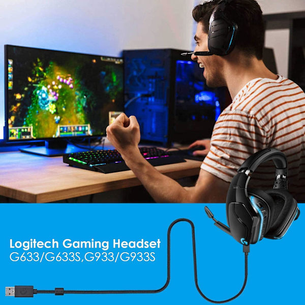 2,0 m:n korvaava kaapeli Logitech G633 G933 G633s G933s -kuulokkeille