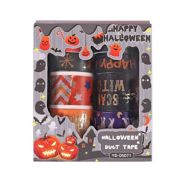 Halloween Washi Tape Set 2 Set Adhesive Dekorativa Maskeringstejp Washi Tape Färgglada Dekorationer för DIY-hantverk Skrapböcker och Presenter