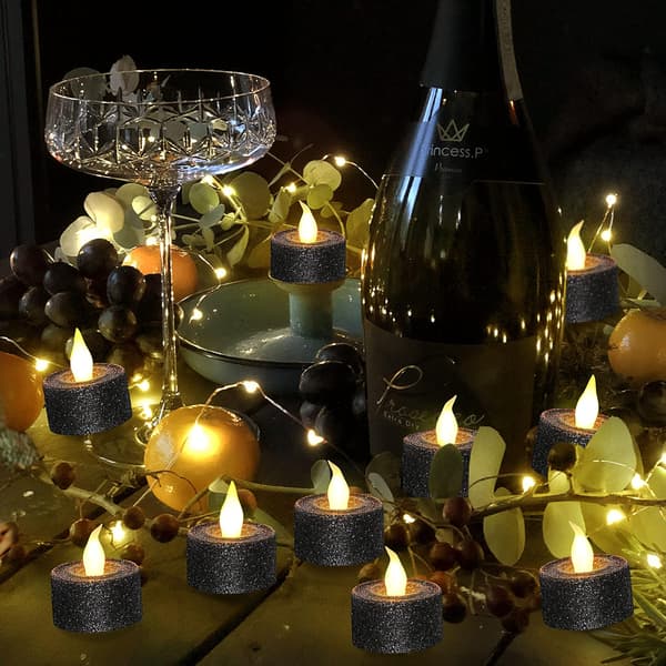 LED sorte stearinlys, batteridrevne telys med indbygget 6/18 timer, sorte flammefri telys til Halloween