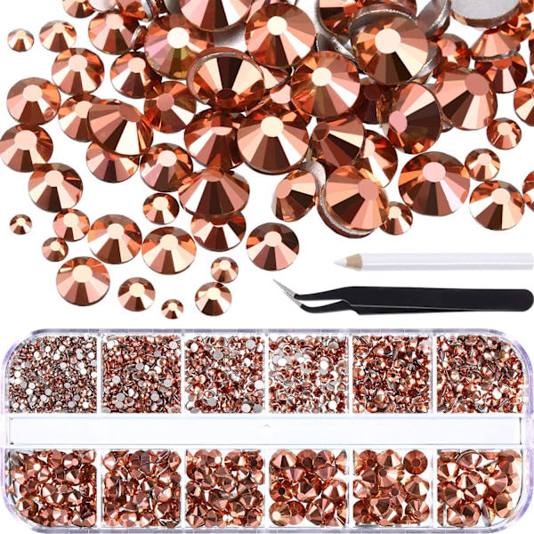 2000 kappaletta litteän takaosan jalokiviä, 6 kokoa (1,5-6 mm) pyöreitä kristallitimantteja