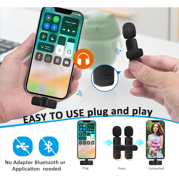 Profesjonell trådløs lavalier-mikrofon for iPhone, iPad - Omnidireksjonell kondensatoropptaksmikrofon for intervju Vlog YouTube