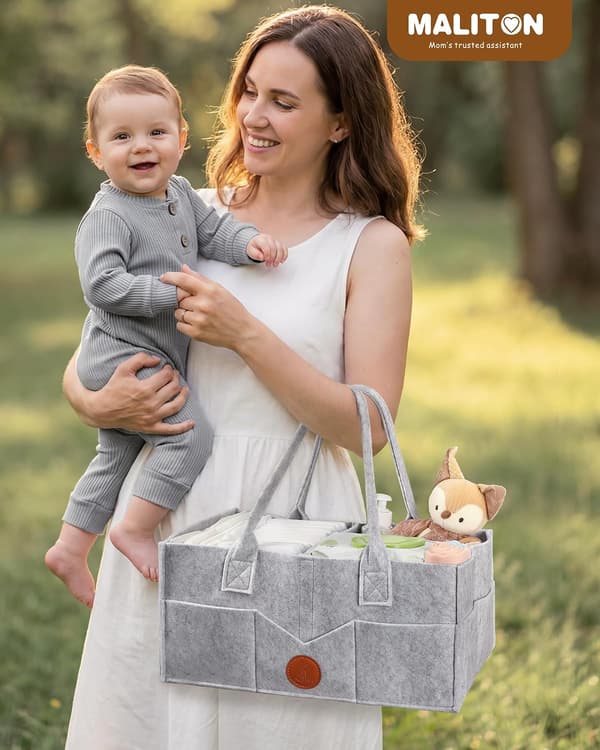 Bleie Caddy, Nyfødt Nødvendigheter for Bleie Caddy, Solid Bærbar Vaskbar Baby Caddy med Avtakbare Rom