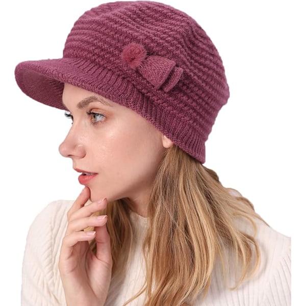 Naisten talviset neulotut hatut, pipot, villaberet Rose Red