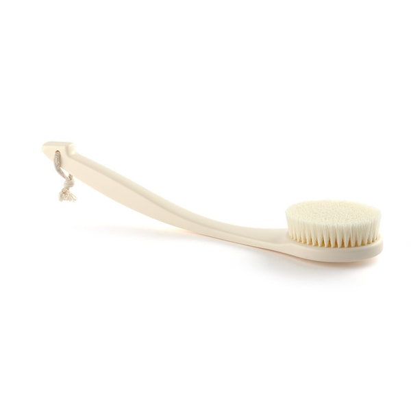 Exfolierande kroppsborste, duschborste för ryggen, ryggborste med långt handtag för användning i duschen för män, kvinnor och äldre, vit