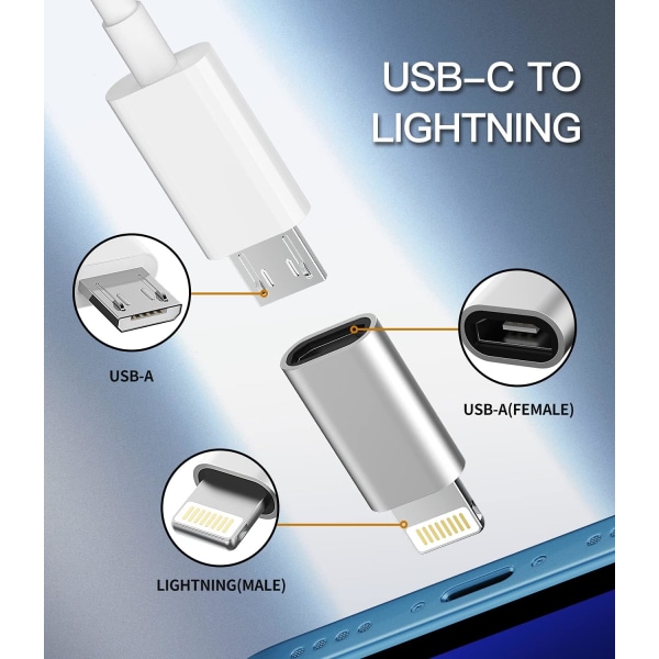 3-pak, Kompatibel for Lightning til Hunn Micro USB Adapter Kompatibel for Ipad Air Ladingkabel Kontakt Strøm