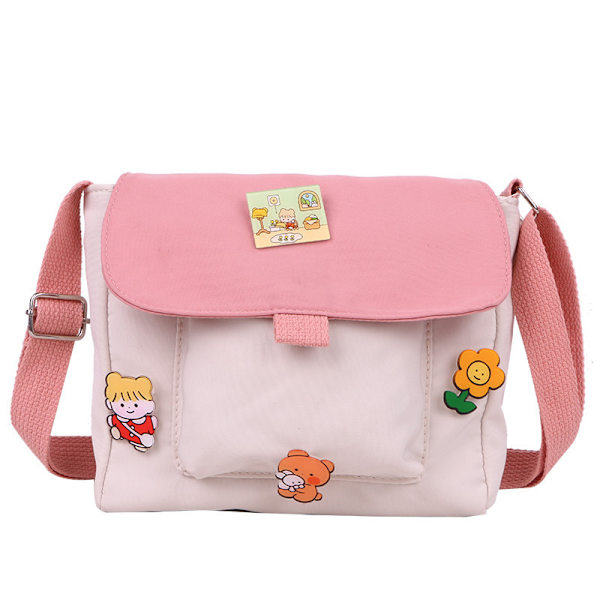 Canvas Crossbody Taske til Piger Børn Lille Messenger Taske med Spænde Justerbar Sød Skuldertaske til Børn Piger Kvinder 20x20x5cm Pink